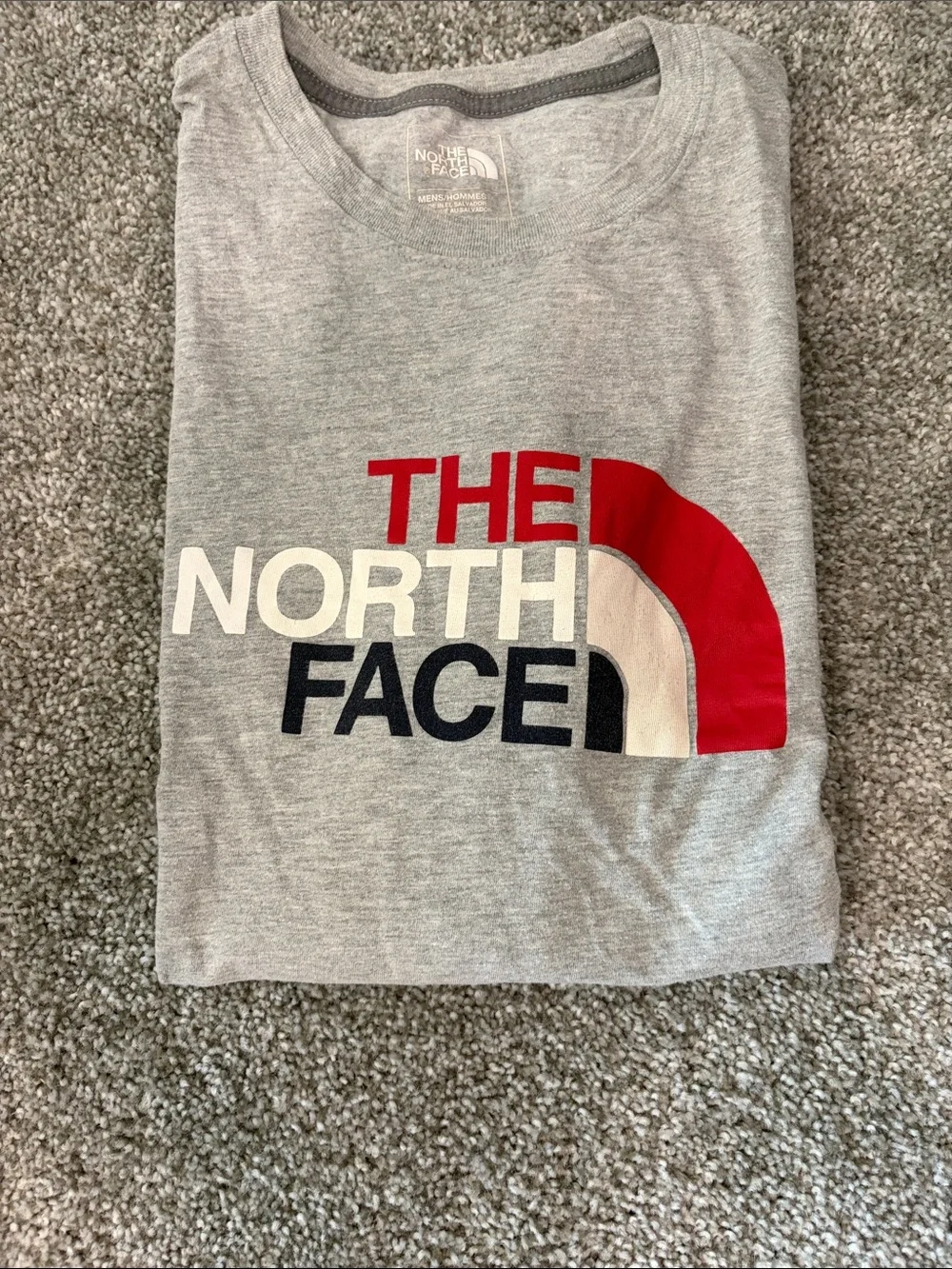 The North Face Heather Gray Tee with Red, Black & Cream Logo